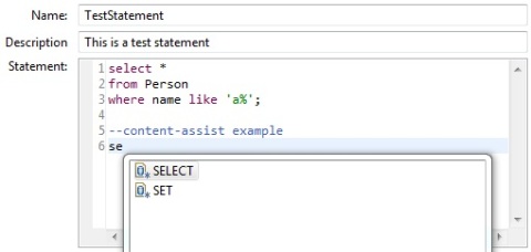 SQLStatementArea integrated in Eclipse Editor with content assist